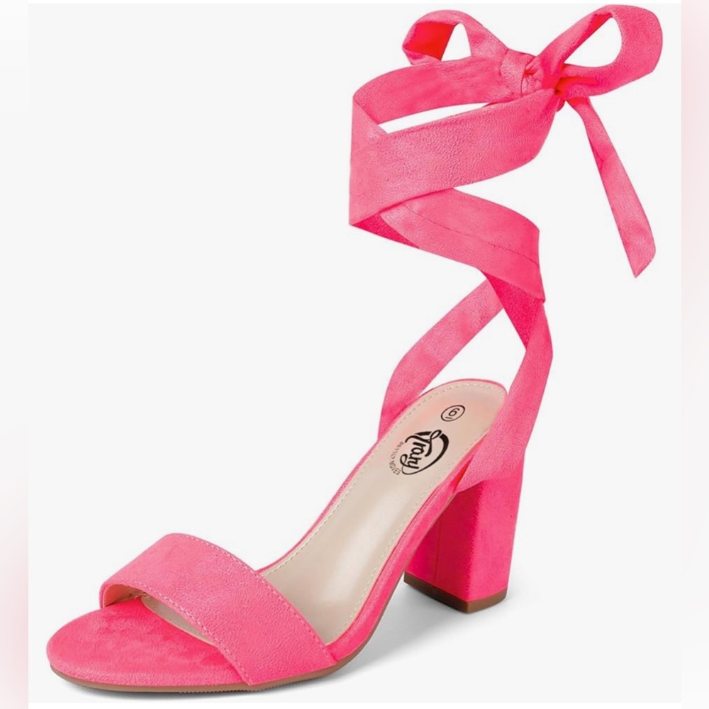 Trary Pink Lace Up Bow Heels